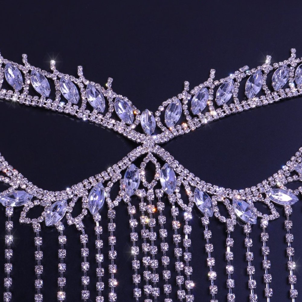 Crystal Tassel Face Mask Halloween Mask Masquerade Mask Women Rhinestone Jewelry - Picture 4 of 15